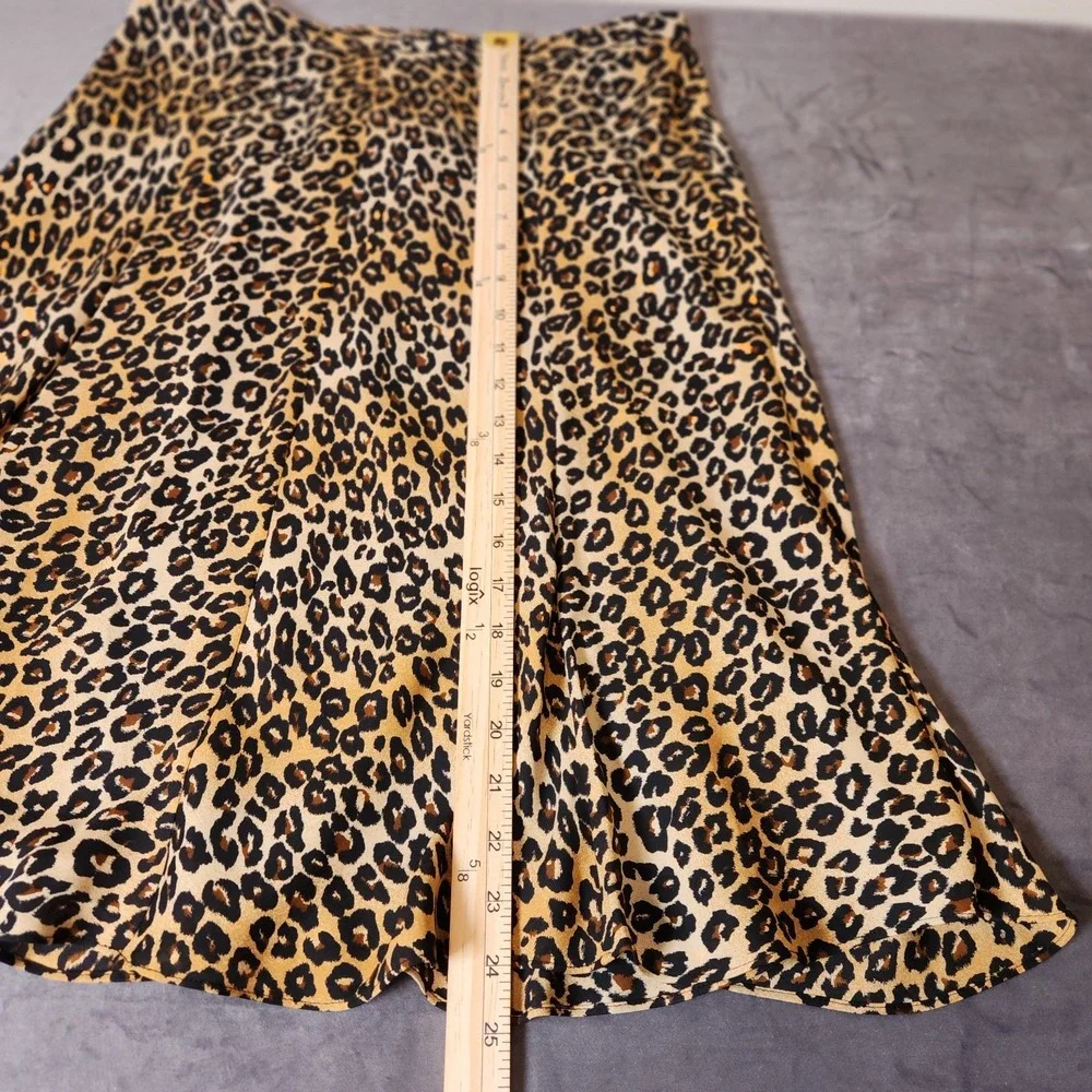 MICHAEL Michael Kors 100% Silk Leopard Print Lined Midi A-Line Skirt Size 8